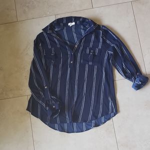 Long Sleeve Stripped Semi-Sheer Blouse